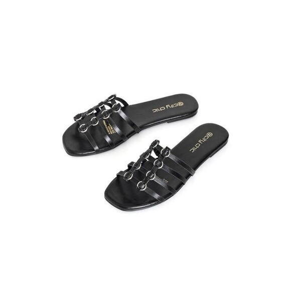 New Women’s Evans City Chic Black WIDE FIT Nova Slide Sandals Size 43 #360 - Picture 1 of 12
